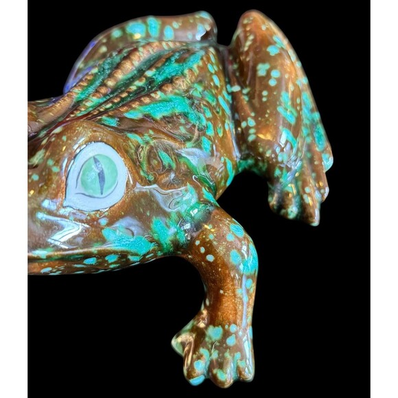 Vintage Large Green Ceramic Frog 🐸 Toad Figurine Hand Crafted Signed Dated 1971 - Picture 14 of 16
